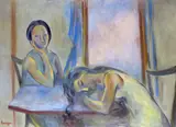 Girls in an interior Signed Oil by Orestis Kanellis, Oil on canvas, sold Dec 2015