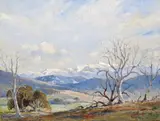 Snowy Mountains by Robert Johnson, Oil on canvas board, sold Dec 2015