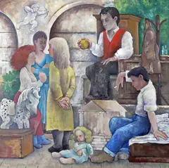 The Judgement of Paris Signed Oil on canvas 122 x 122cm by Michael Scott, Oil on canvas, sold Dec 2015