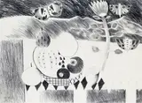 Still life of fruit and butterflies Signed and dated 1987 Pencil 55.5 x 76cm ++Good condition by Mary Fedden, 1987, Pencil, sold Dec 2015