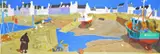 The Port Signed Large oil on board 84 x 244cm Goudie studied at the Glasgow School of Art in the early Fifties by Alexander Goudie, oil on board, sold Dec 2015