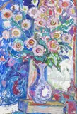 Book and flowers, Spring Signed with initials and dated 86 Oil on board 83 x 57cm ++Good condition by Linda Mary Weir, Oil on board, sold Dec 2015
