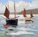 Boats on the coast, St by Eric Ward, Oil on canvas unframed, sold Dec 2015