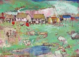 Irish smallholdings Signed Oil on board 46 x 61cm ++Small area of lifting paint (near blue-roofed house), otherwise good condition by Reg Gammon, Oil on board, sold Dec 2015