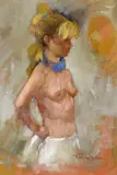Standing nude in a blue necklace Signed Oil on board 54 x 36.5cm ++Good condition by Tom Quinn, Oil on board, sold Dec 2015