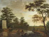 Wooded river landscape with figures in a rowing boat and distant by Pieter van Asch, Oil on panel, sold Dec 2015