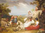 The reapers lunch Signed with monogram and dated 1837 Oil on panel 57 x 76cm; 22½ x 30in by James Ward, 1837, Oil on panel, offered Dec 2015