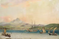 Shipping at the entrance to San Sebastian Signed and dated 1814 Oil by John Thomas Serres, 1814, Oil on canvas, offered Dec 2015