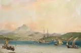 Shipping at the entrance to San Sebastian Signed and dated 1814 Oil by John Thomas Serres, 1814, Oil on canvas, offered Dec 2015