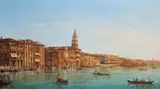 The Doge’s Palace and the Riva Degli Schiavone, Venice,seen from the Dogana Oil on canvas 59 x 102cm; 23 x 40in ++Relined, generally good by Alfred Pollentine, Oil on canvas, offered Dec 2015