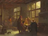 A tavern interior Signed and dated 55 Oil on panel 46 x 61cm; 18 x 24in ++Good restored condition by William Linnig, Oil on panel, offered Dec 2015