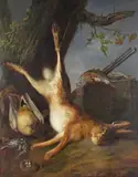 A hare and other dead game near a tree Signed and dated 1825 Oil on canvas 98 x 80cm; 38½ x 31½in by Charles Antoine Clevenbergh, 1825, Oil on canvas, offered Dec 2015