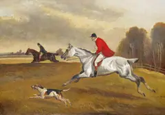 Huntsmen and hound Signed indistinctly Oil on canvas 35 x 51cm; 13¾ x 20in by John Alfred Wheeler, Oil on canvas, sold Dec 2015