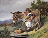 A girl with donkeys and a dog Signed and dated 81 Oil on canvas 30.5 x 38cm; 12 x 15in ++Relined, good restored condition by Arthur Batt, Oil on canvas, sold Dec 2015