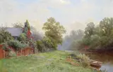 A cottage in a river landscape Signed Oil on canvas 50.5 x 76cm ++Unlined, good condition by John Bates Noel, Oil on canvas, sold Dec 2015