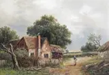A girl in a farmyard Signed Oil by Joseph Thors, Oil on canvas, sold Dec 2015