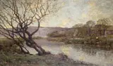River landscape with cattle on the banks Signed Oil by José Weiss, Oil on canvas, sold Dec 2015