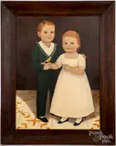 folk portraits of children by Diane Ulmer Pedersen, oil on board, sold Jul 2019