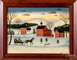 folk art winter landscapes by Diane Ulmer Pedersen, oil on board, sold Jul 2019