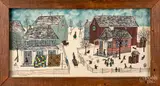 of an Amish winter scene by Dolores Hackenberger, oil on canvas, sold Jul 2019