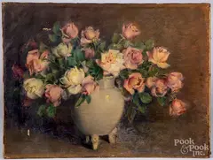 floral still life by Carle John Blenner, oil on canvas, sold Jul 2019
