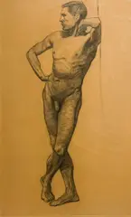 Standing Male Nude by Eugène Jansson, charcoal on paper, sold Jan 2022
