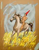 Horseman with Red Cap by Emlen Etting, oil on paperboard, sold Jan 2022