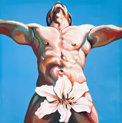 Man and Lily by Lowell Nesbitt, 1989, oil on canvas, sold Jan 2022