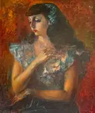 Untitled (Portrait of Woman in Blue Dress) by Clara Klinghoffer, 1967, oil on canvas, sold Jan 2022