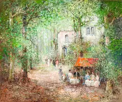 Sunday Outing by Willi Bauer, oil on canvas (unstretched), sold Jan 2022