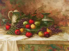 Still Life with Grapes by Pierre Latour, oil on canvas (unstretched), sold Jan 2022
