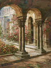 Cloisters by Pierre Latour, oil on canvas (unstretched), sold Jan 2022
