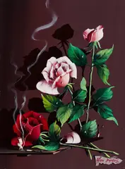 Pink and Red Roses, Cigarette by Alfano Dardari, oil on canvas (unstretched), sold Jan 2022