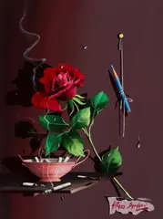 Red Rose and Cigarettes by Alfano Dardari, oil on canvas (unstretched), sold Jan 2022