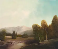 Lake by Karl Schmidbauer, oil on canvas (unstretched), sold Jan 2022
