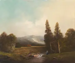 Fishing by Karl Schmidbauer, oil on canvas (unstretched), sold Jan 2022