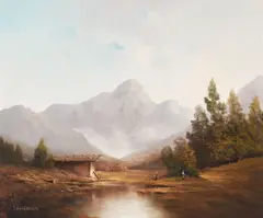 Fishing Lake by Karl Schmidbauer, oil on canvas (unstretched), sold Jan 2022
