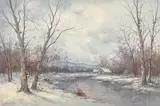Winter House on a Pond by Hyun Bo Yoo, oil on canvas (unstretched), sold Jan 2022
