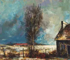 Evening Farm by Manuel Monton Bunuel, oil on canvas (unstretched), sold Jan 2022