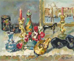 Still Life with Painting of Venice by Alfred Chagniot, oil on canvas (unstretched), sold Jan 2022