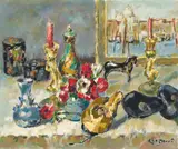 Still Life with Painting of Venice by Alfred Chagniot, oil on canvas (unstretched), sold Jan 2022