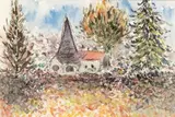 Église aux sapins by Lélia Pissarro, Aquarelle, sold Jun 2014