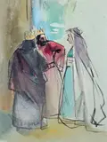 Au théâtre by Jean-Louis Forain, Aquarelle sur traits d'encre sur papier teinté, sold Jun 2021