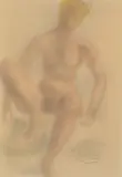 Modèle blond nu assis by Arno Brecker, Aquarelle sur traits de crayon, sold Jun 2021