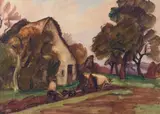 Paysan labourant by Jules-Émile Zingg, Aquarelle gouachée, sold Jun 2021