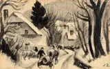 Attelage sur la route du village by Jules-Émile Zingg, Crayon et encre, sold Jun 2021