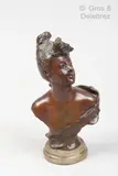Buste de femme drapée by Henri Vidal, Epreuve en bronze patiné, sold Apr 2021