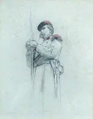 Etude de soldat en pied by Gervex Henri, Fusain et crayon gras sur papier bleu signé en bas à gauche "H, sold Jun 2015