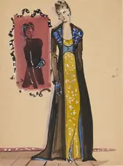 Elégante à la robe jaune et manteau marron, circa 1936 by Christian Bérard, Gouache et aquarelle sur papier, sold Jun 2018