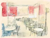 Café by Franz Xaver Fuhr, Um 1964, Aquarell und Deckweiß auf Papier, sold Nov 2014